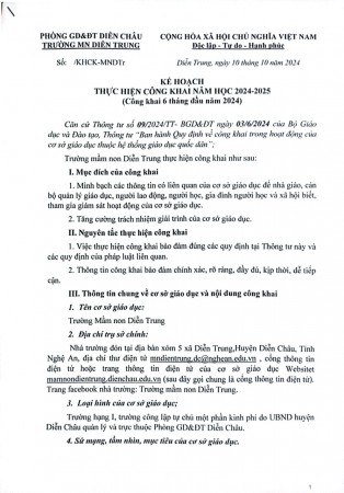 Kế hoạch thực hiện công khai năm học 2024-2025