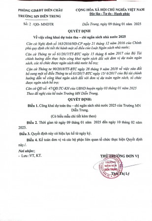 Quyết định về việc công khai dự toán thu - chi ngân sách nhà nước 2025